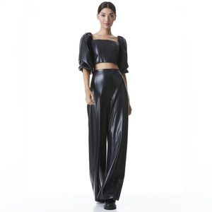 ALICE + OLIVIA Athena Faux Leather Wide Leg Trousers NWT SIZE 2